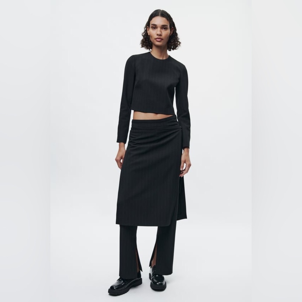 ZARA NEW WITH TAGS PINSTRIPE WRAP SKIRT OVER PANTS SIZE S